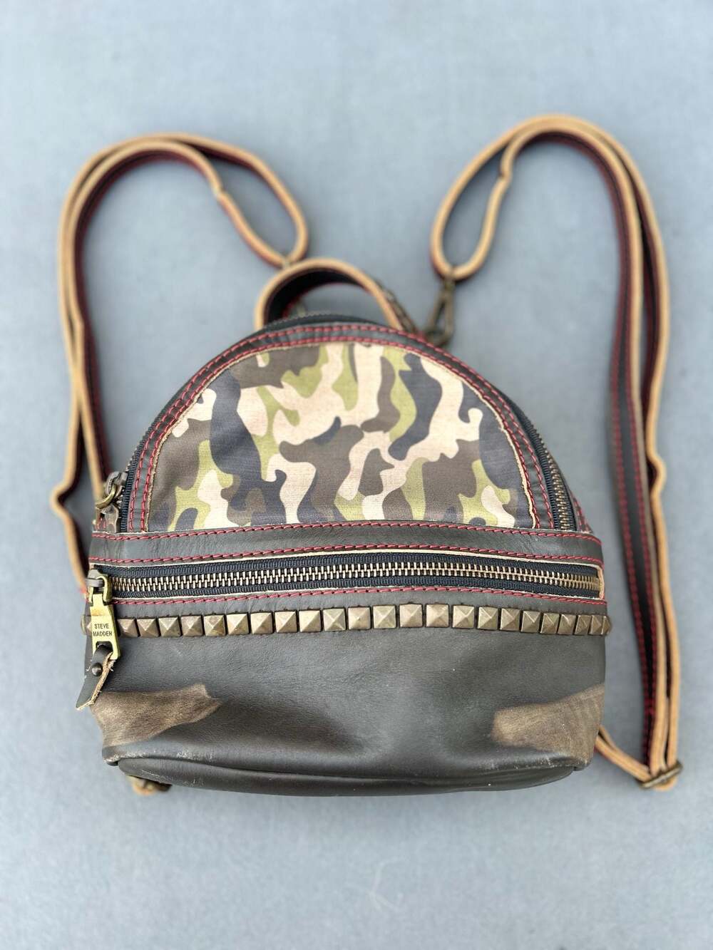 Steve Madden Margot Studded Camo and Leather Mini Backpack